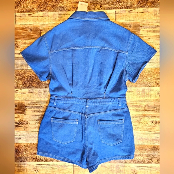 NEW Peach Love California Utility Blue Denim Jean Romper Jumpsuit Shorts Pockets - Picture 8 of 16